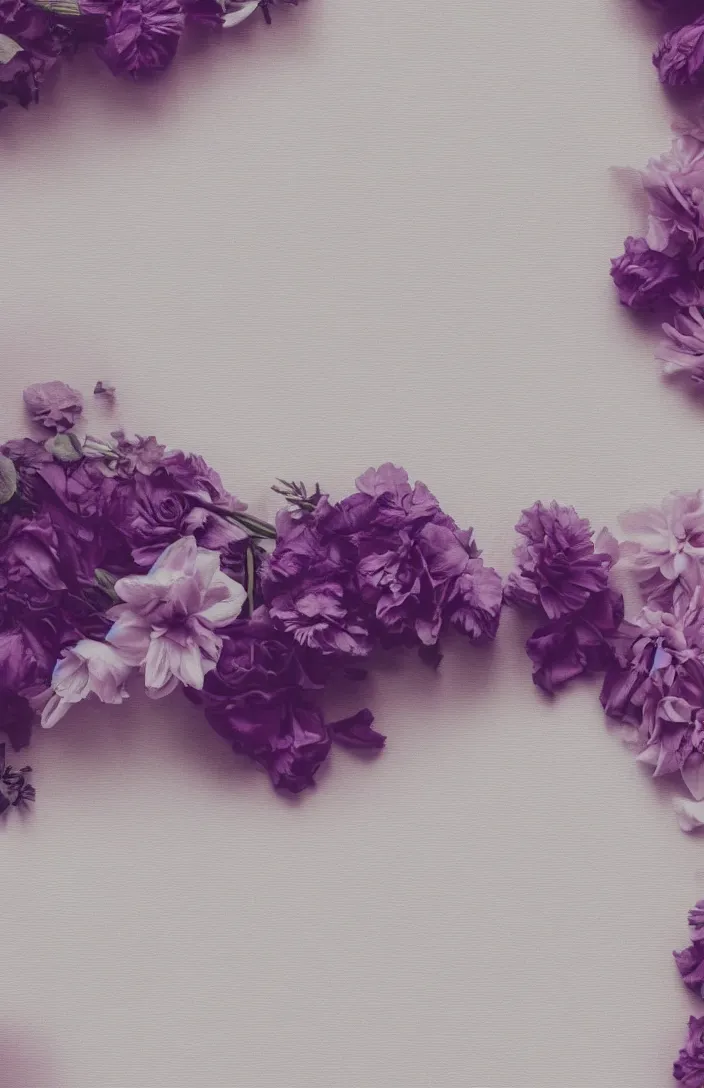Prompt: clean cozy background image, soft light - purple flowers on comfy white material, dreamy lighting, background, vintage, photorealistic, printable, backdrop for obituary text