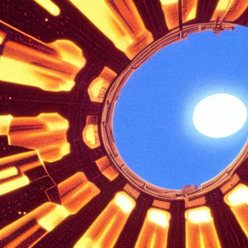 Image similar to cinematic shot of o'neil cylinder orbiting venus, 2 0 0 1 : a space odyssey