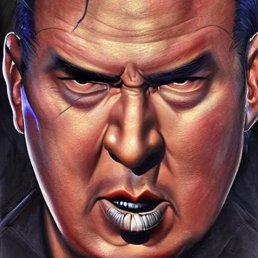 Image similar to demonic, hyper detailed, steven seagal by artgerm