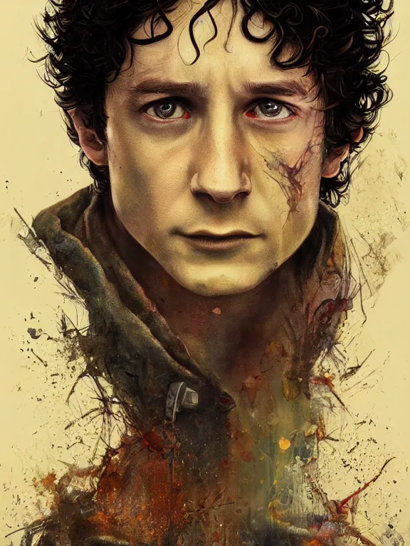 Prompt: art portrait of the Frodo Baggins,8k,by tristan eaton,Stanley Artgermm,Tom Bagshaw,Greg Rutkowski,Carne Griffiths,trending on DeviantArt,face enhance,hyper detailed,minimalist,cybernetic, android, blade runner,full of colour,