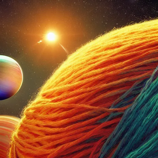 Prompt: colorful ball of yarn as a planet, nasa photo, portrait, intricate, 8 k highly professionally detailed, hdr, cgsociety