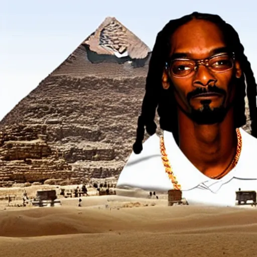 Image similar to pyramid of giza with snoop dogg head