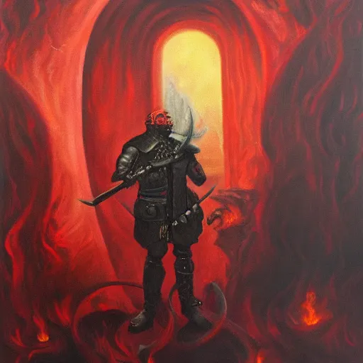 Image similar to the bloodseeker guarding the gates of hell, oil panting