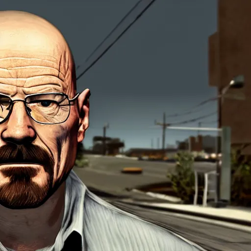 Image similar to Walter White in a GTA background 4k detail