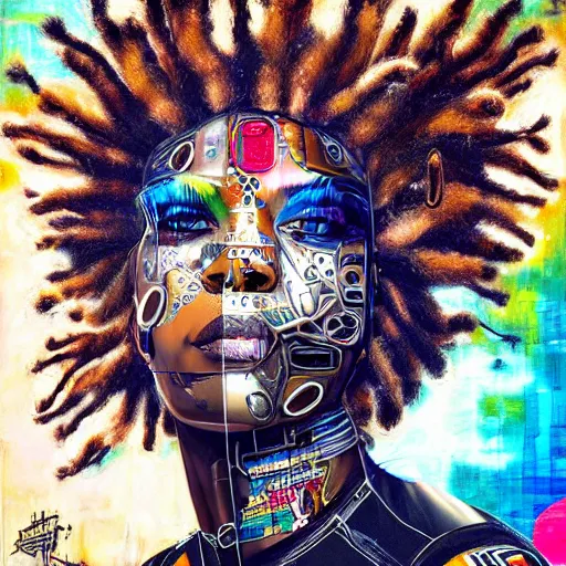 Image similar to portrait of cyborg lion with dreadlocks by sandra chevrier, by makoto shinkai, cybernetics, glamor shot, closeup, vivid colours, hyper realistic detailed intricate render, hypermaximalist, ornate, epic composition, sharp focus, masterpiece