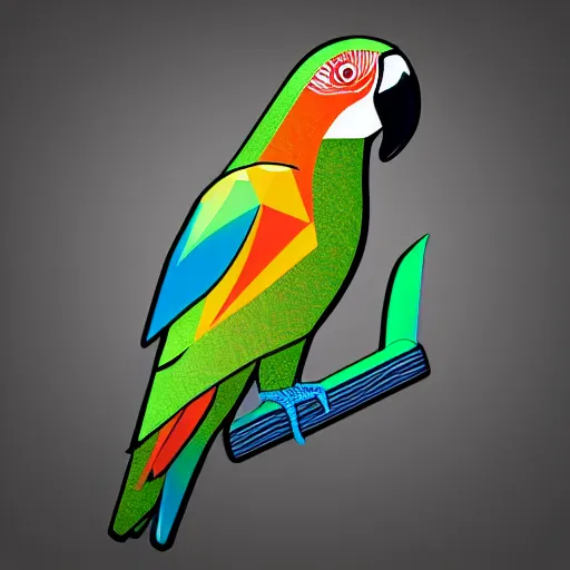 Image similar to 2 dimensional, vector, low poly, rainbow parrot icon, black background, cgsociety