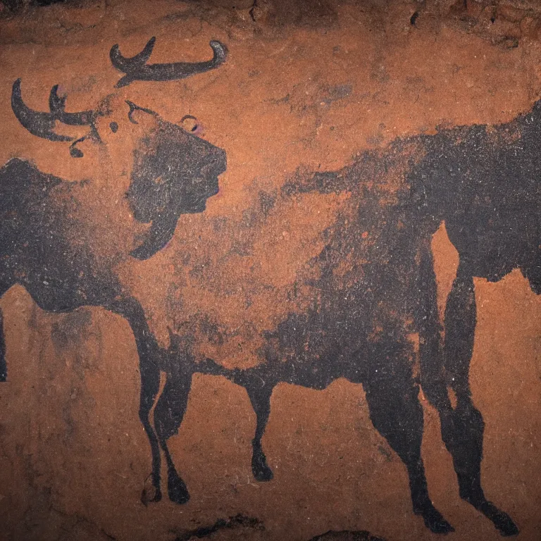 Image similar to a cave painting of an ox by flickering firelight 4 k