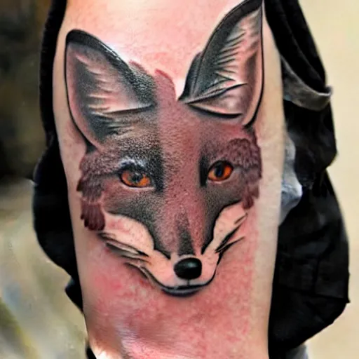 Prompt: A tattoo of a fox, shoulder, abstract