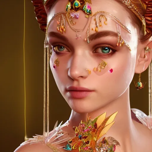 Image similar to portrait of fairy princess, glowing, ornate and intricate jewelry, jaw dropping beauty, glowing background lighting, white accent lighting, hyper detailed, fairy tale, 4 k octane render