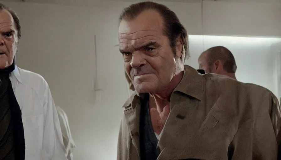 Image similar to 37 year old Jack Nicholson as Randle McMurphy in The Avengers (2012), cinematic lighting, off-center composition, cinematography