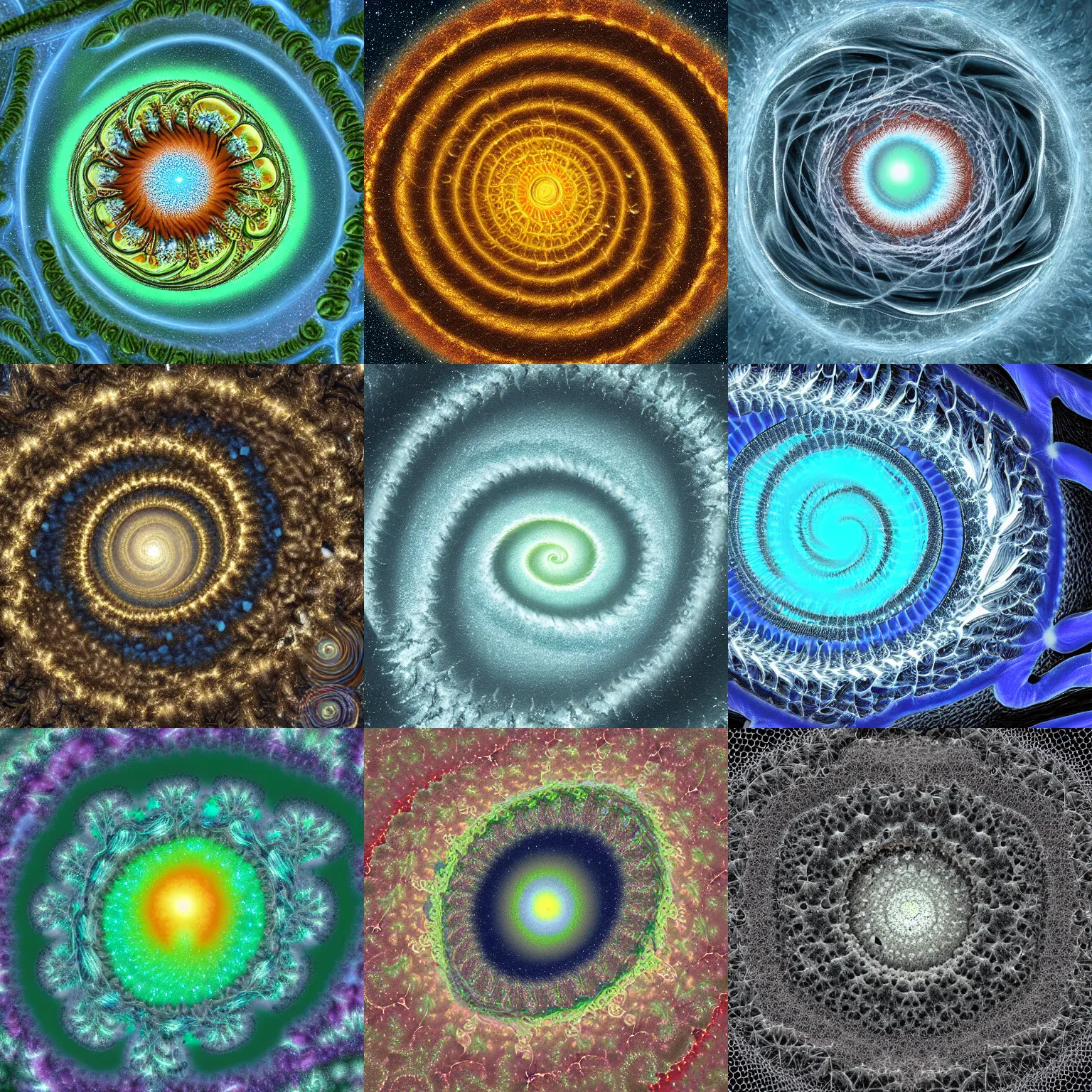Prompt: biological fractal electron micrograph alex gray spiral galaxy painting 8 k concept art blender octane
