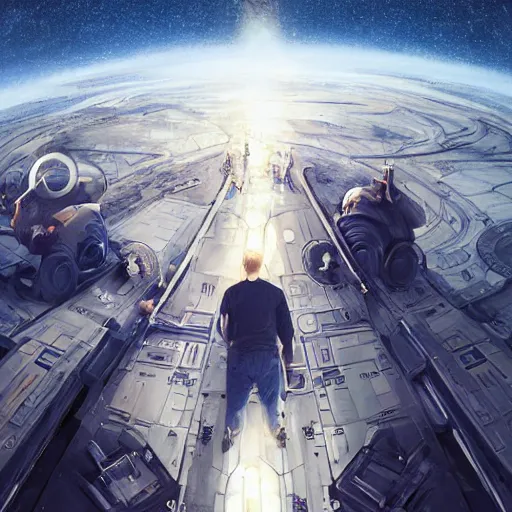 Image similar to portrait of elon musk, mark zuckerberg and jeff bezos together looking at earth, very detailled, art contest winner on behance, trendy on deviant art, by by artgem, greg rutkowski