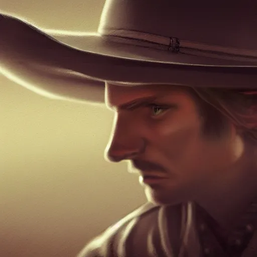 Image similar to a lonely cowboy, DeviantArt, art station, concept art, illustration, highly detailed, artwork, cinematic, hyper realistic