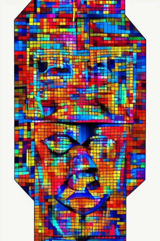 Image similar to cubist moai statue cutout digital illustration cartoon colorful beeple