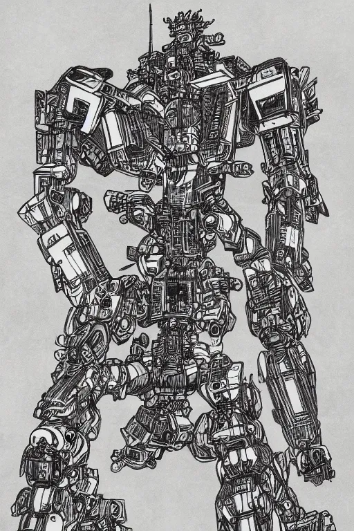 Image similar to japanese folk mecha drawing, detailed, historic, deviantart,