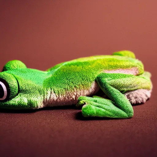 Image similar to a cute fuzzy frog plushy, studio lighting, 4K photograph