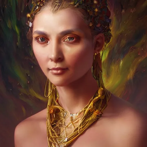 Image similar to portrait of a venutian woman ( 3 5 ) from venus in 2 0 2 1, an oil painting by ross tran and thomas kincade