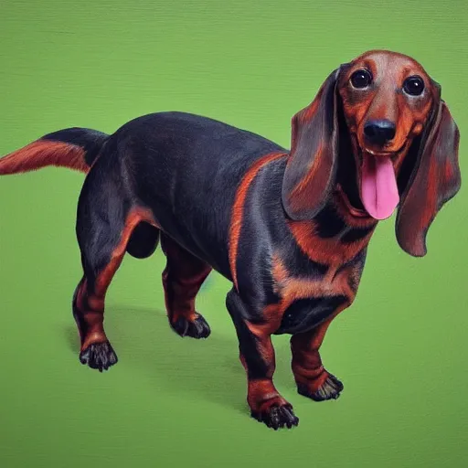 Image similar to very detailed portrait of a very happy dachshund, with a big smile