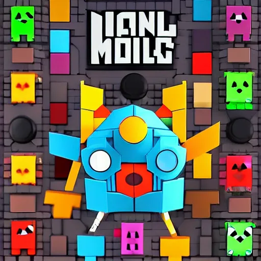 Image similar to tiny mixels creature, square, big round cute eyes, quadrupedal, cute looking, blocky shape, kawaii, sharp focus, character sheet, game concept art, blocky, lego, flat toon style like katamari damacy inspired, pokemon inspired, promotional poster art