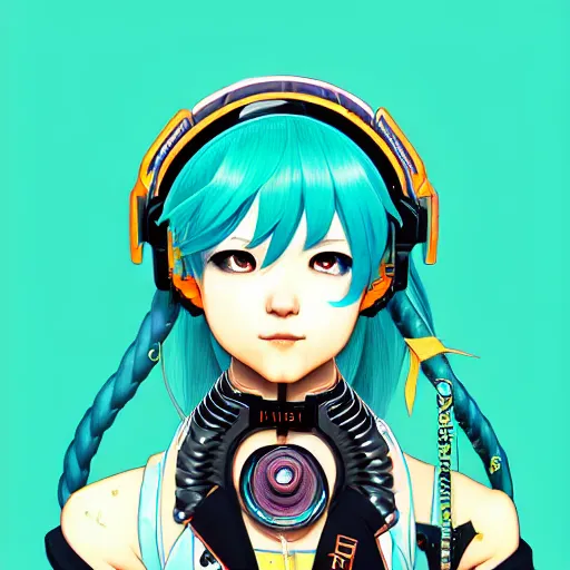 Image similar to high quality high detail 3 / 4 portrait of a hatsune miku as diesel punk character in an futuristic world, techwear, tristan eaton, victo ngai, artgerm, rhads, ross draws, hyperrealism, intricate detailed, alphonse mucha, pastel colors, vintage, artstation