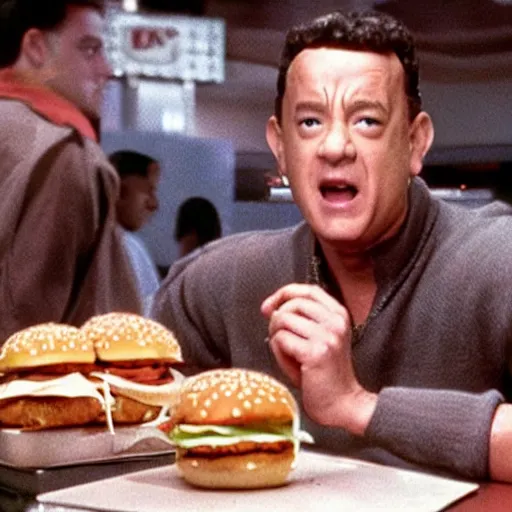 Image similar to film still of tom hanks eating at burger king in the movie star wars, 4 k