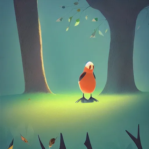 Prompt: a storybook illustration by goro fujita! a bird in a forest, sharp focus, highly detailed, artstation