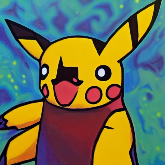 Prompt: pikachu, psychedelic oil on canvas, painting, 4k