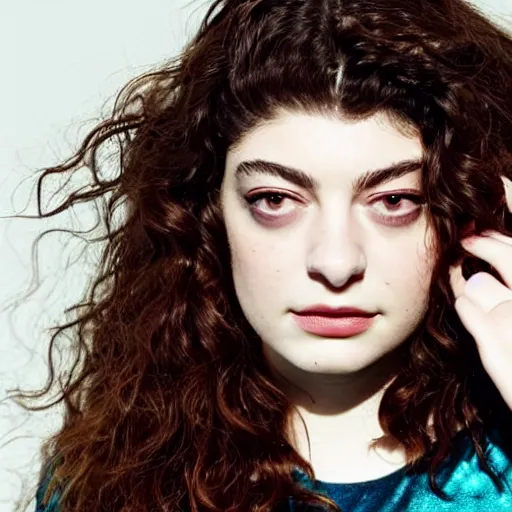 Image similar to lorde, extremely pretty and physically attractive, magazine photoshoot