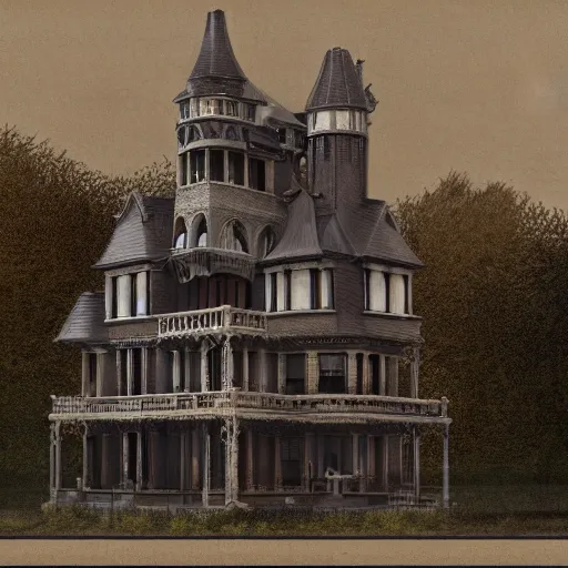 Prompt: detailed matte painting of a singular victorian house made of pipe organ parts, style of fritz lang and alan lee, trending on artstation