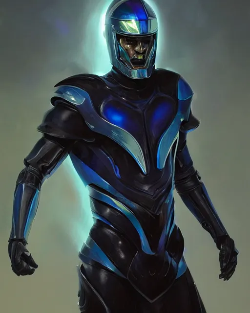 Image similar to character concept of iridescent sinewy smooth muscular male sleek glossy indigo black pearlescent onyx tron armor with smooth black featureless helmet, by greg rutkowski, mark brookes, jim burns, tom bagshaw, magali villeneuve, trending on artstation