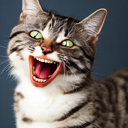 Image similar to High quality photo of a cat laughing at you.