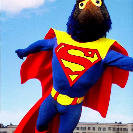 Prompt: Big Bird dressed as Superman