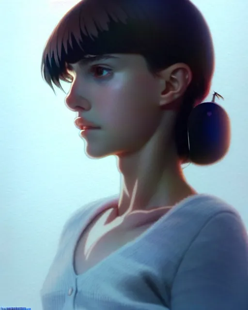 Prompt: beautiful! portrait of a boyish young natalie portman, by katsuhiro otomo, yoshitaka amano, nico tanigawa, artgerm, greg rutkowski makoto shinkai takashi takeuchi studio ghibli, akihiko yoshida rendered with intense 3 d effect.