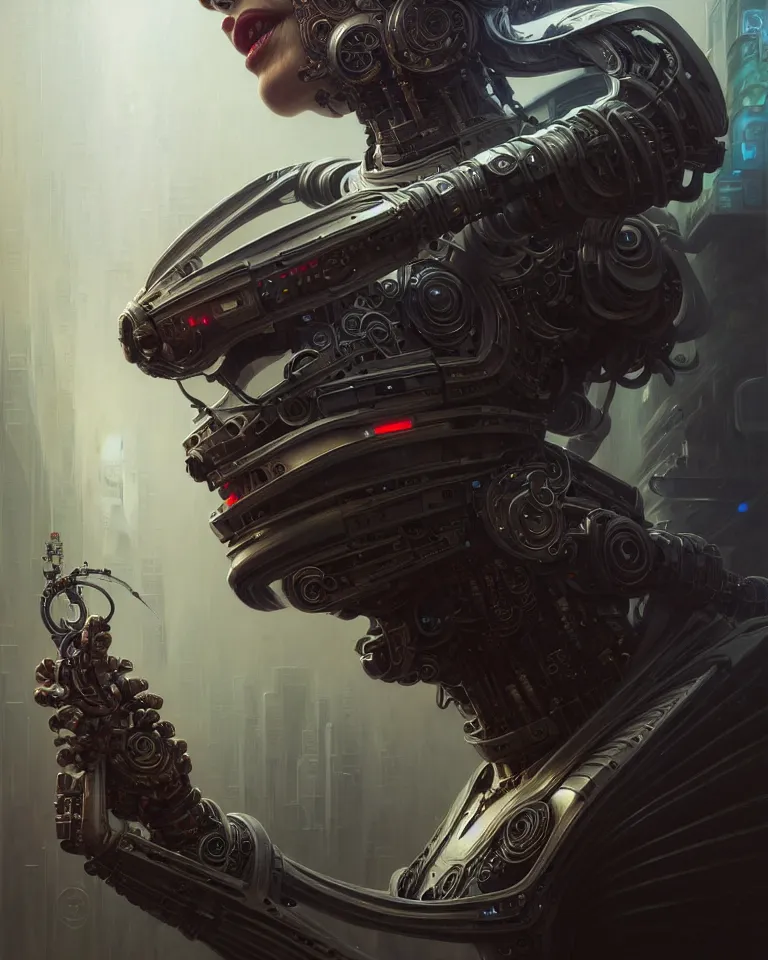 Prompt: low angle shot of a cyberpunk robot character, intricate, elegant, highly detailed, centered, digital painting, artstation, concept art, smooth, sharp focus, illustration, artgerm, tomasz alen kopera, peter mohrbacher, donato giancola, joseph christian leyendecker, wlop, boris vallejo