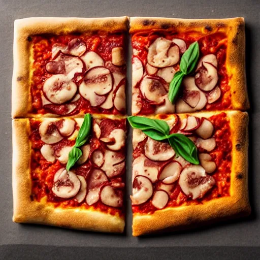 Image similar to square shaped pizza, top view photo