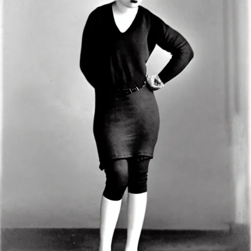 Prompt: female streetwear blogger, in the 1920s, full body portrait shot