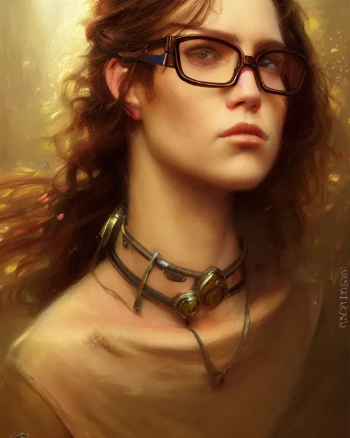 Image similar to a face portrait of geek girl, high detail, cleary see face, by gaston bussiere, bussiere rutkowski andreas rocha, bayard wu, greg rutkowski, odd nerdrum, maxim verehin, dan dos santos, masterpiece, sharp focus, cinematic lightning