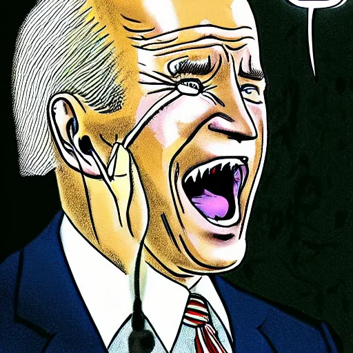 Prompt: joe biden screaming, junji ito, manga, scary,