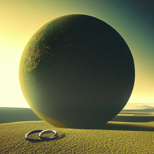 Prompt: “A realistic planet with two rings around it, green, atmospheric, realistic, octane render, interstellar,”