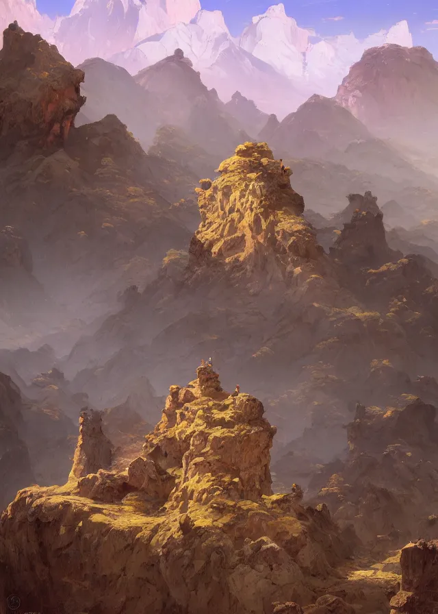 Prompt: a weathered mountain, a maze of rock formations, extremely detailed oil painting, unreal 5 render, rhads, sargent and leyendecker, savrasov levitan polenov, bruce pennington, studio ghibli, tim hildebrandt, digital art, landscape painting, octane render, beautiful composition, trending on artstation, award winning photograph, masterpiece