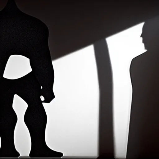 Prompt: A great shadow, with a dark form of a greater man shape in the middle with a power and terror in it