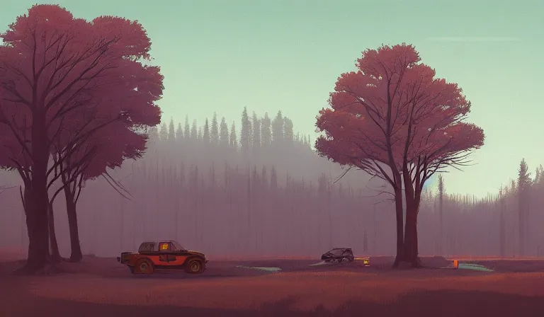 Image similar to A serene landscape with a singular building in the style of Simon Stalenhag.