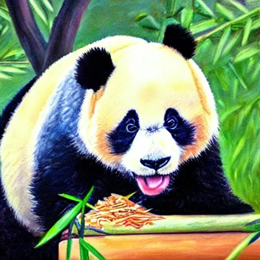 Image similar to panda eating a lot, extremely detailed oil painting, oil in canvas