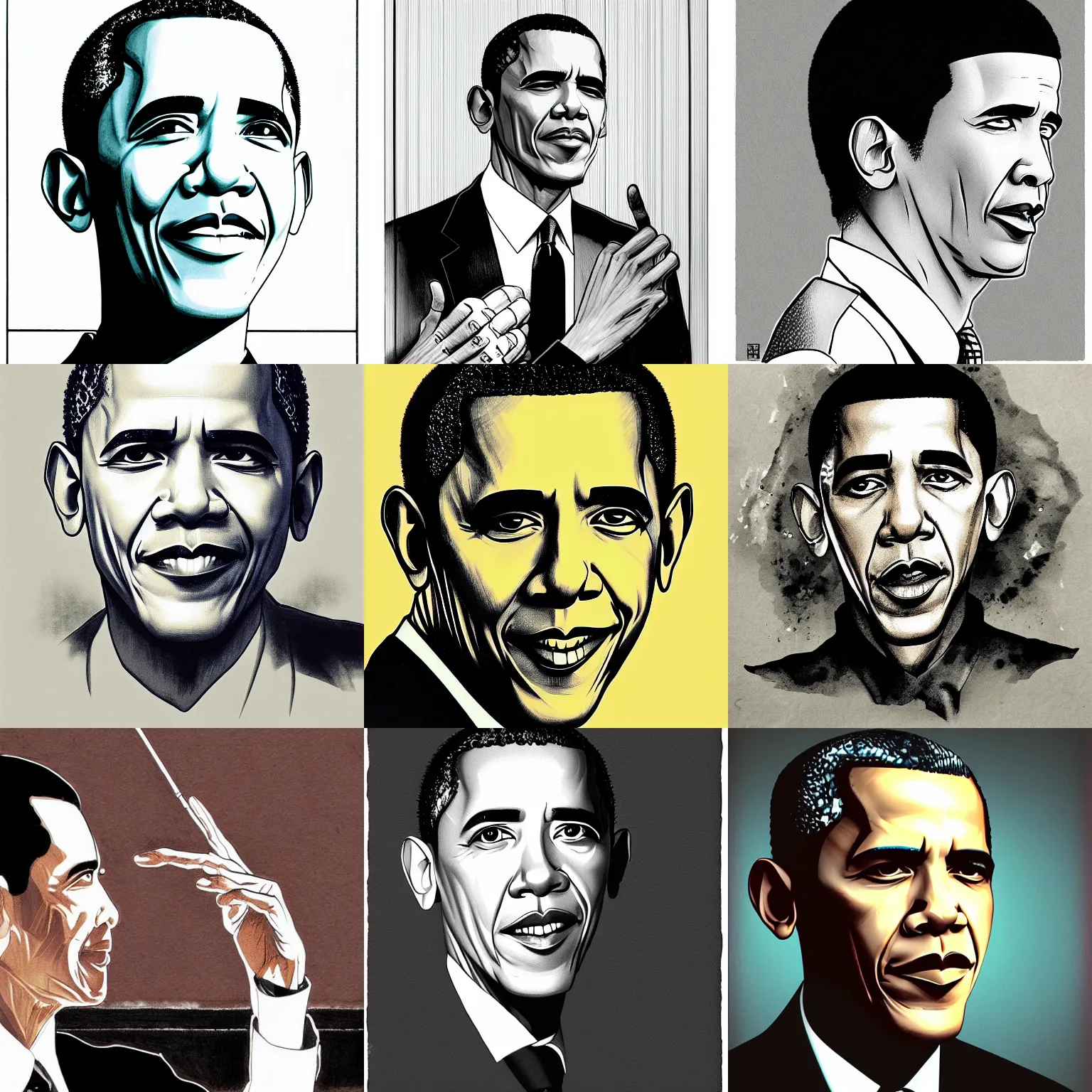 Prompt: Obama illustration by Takehiko Inoue, cinematic