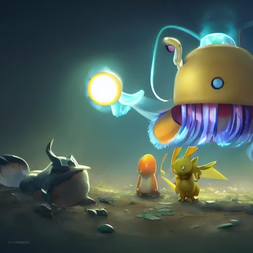 Image similar to pokemon jellyfish, style game square enix life, trending on artstation, painted by greg rutkowski, render naughty dog, octane render, detailed