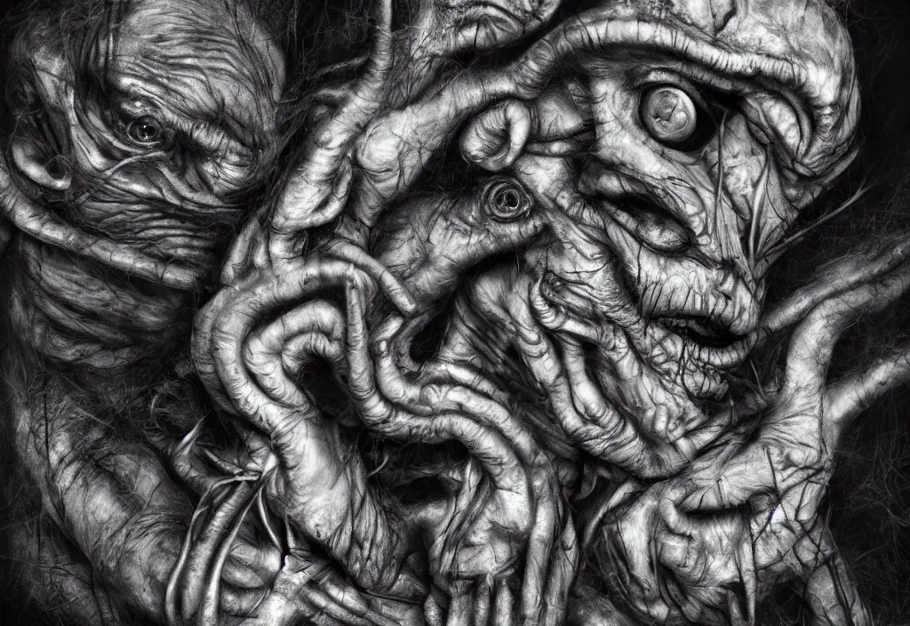 Prompt: full frame dr. seuss characters, photo, h. r. giger, by lee jeffries