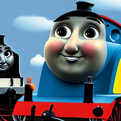 Image similar to steven seagal as thomas the tank engine