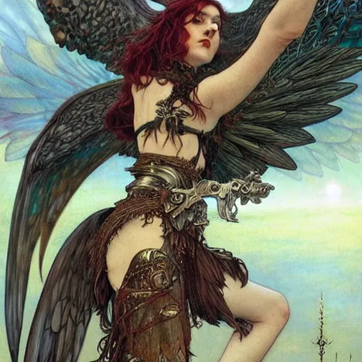 Image similar to a flying harpy with huge eagle wings, d & d, fantasy, luis royo, magali villeneuve, donato giancola, wlop, krenz cushart, hans zatka, klimt, alphonse mucha