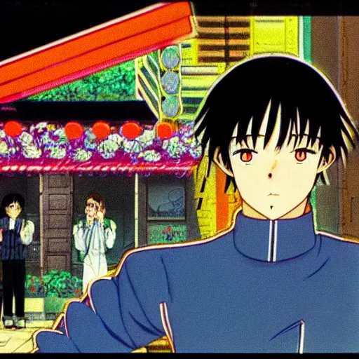 Prompt: man walking streets of quarter latin, sprite, vaporwave nostalgia, directed by beat takeshi, visual novel cg, 8 0 s anime vibe, kimagure orange road, maison ikkoku, sketch by hilma af klint