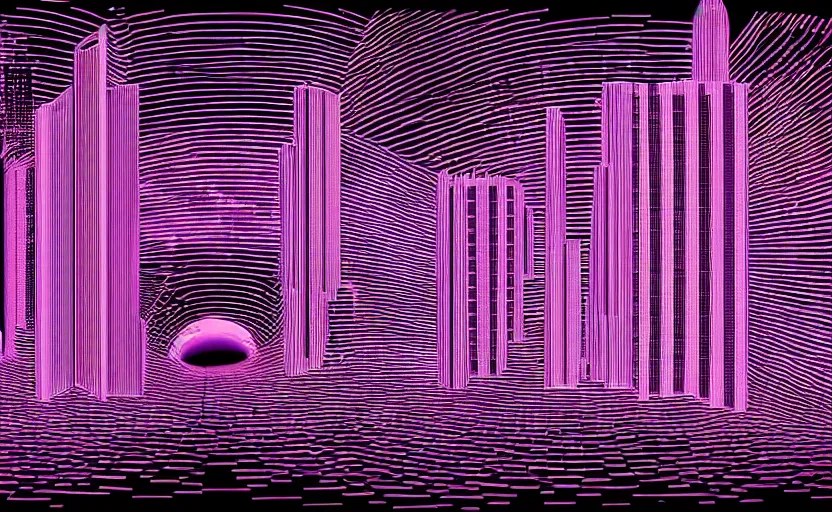 Prompt: beautiful synthwave city in a spectrogram